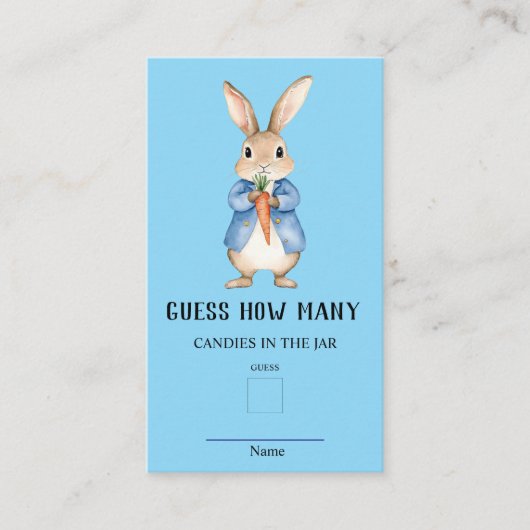 Peter Rabbit rät wie viele Baby Showspiele Begleitkarte (Vorderseite)