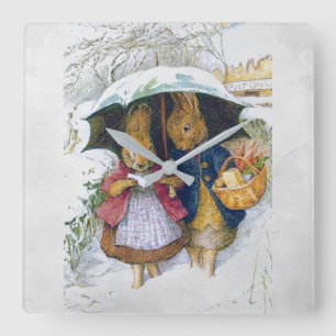 Peter Rabbit (Regenschirm) Quadratische Wanduhr