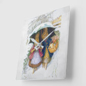 Peter Rabbit (Regenschirm) Quadratische Wanduhr (Winkel)