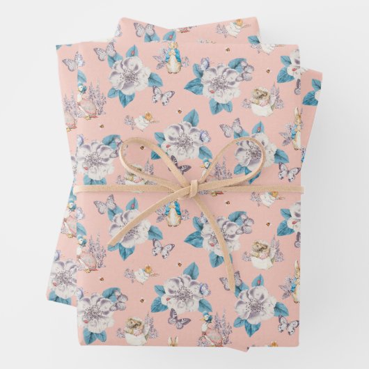 Peter Rabbit | Rosa Blumengartenmuster Geschenkpapier Set (Beispiel)