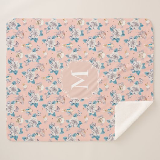 Peter Rabbit | Rosa Blumengartenmuster Sherpadecke (Vorderseite (Horizontal))