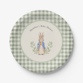Peter Rabbit Sage Green Gingham Baby Shower Pappteller (Vorderseite)