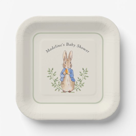 Peter Rabbit Sage Green Vintag Baby Dusche Pappteller (Vorderseite)