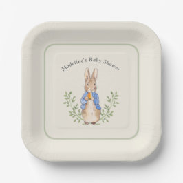 Peter Rabbit Sage Green Vintag Baby Dusche Pappteller