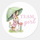 Peter Rabbit Team Girl Gender Reveal Runder Aufkleber (Vorderseite)
