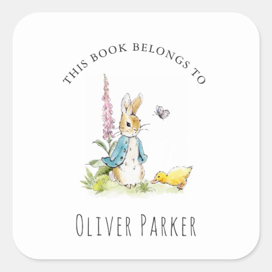 Peter rabbit 'This Book Belongs'Kids Buchzeichen Quadratischer Aufkleber (Vorderseite)