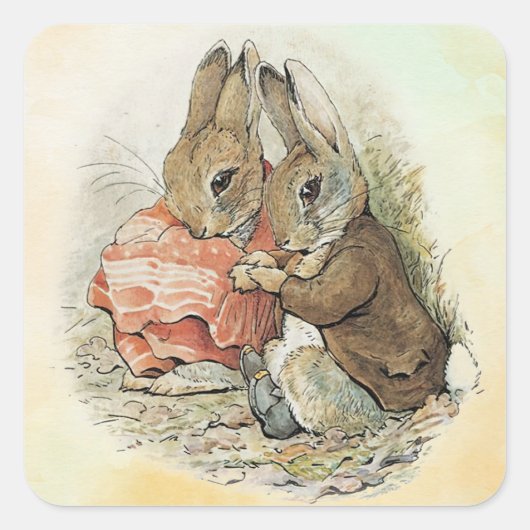 Peter Rabbit und Beniamin Bunny Quadratischer Aufkleber (Vorderseite)