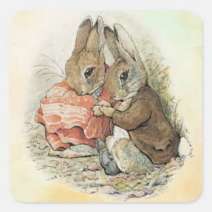Peter Rabbit und Beniamin Bunny Quadratischer Aufkleber