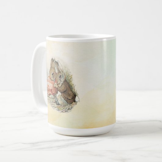 Peter Rabbit und Beniamin Bunny Square Sticker Kaffeetasse (Vorderseite Links)