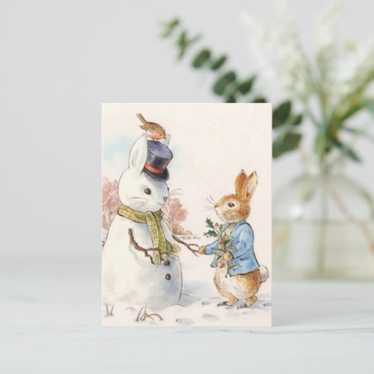 Peter Rabbit und Snowman von Beatrix Potter Postkarte (Stehend Vorderseite)