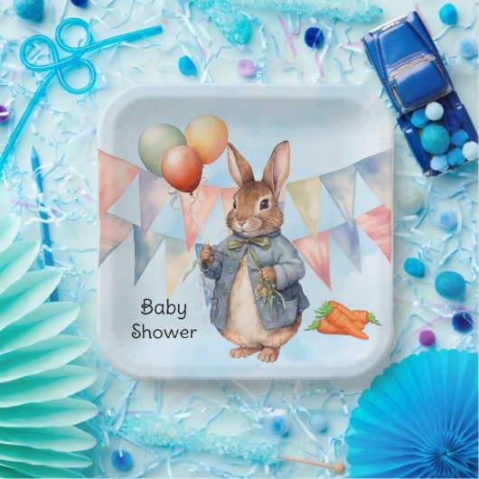 Peter Rabbit Watercolor Boy Baby Shower Pappteller (Party)