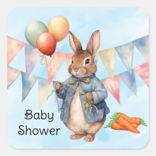 Peter Rabbit Watercolor Boy Baby Shower Quadratischer Aufkleber