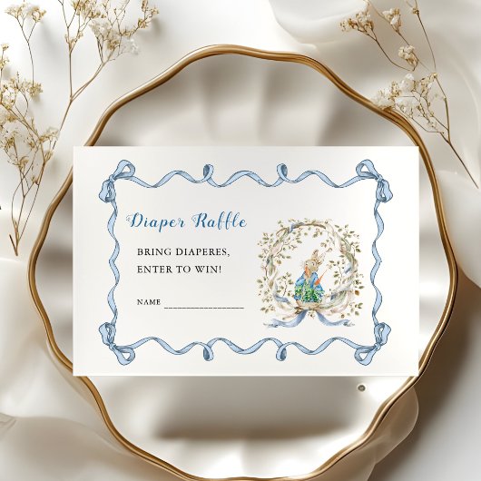 Peter Rabbit Watercolor Diaper Raffle Blue Wreath Begleitkarte