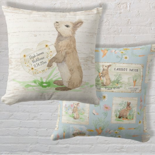 Peter Rabbit Watercolor Rustic Wood Dusty Blue Boy Kissen