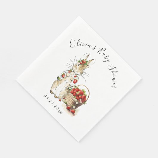 Peter Rabbit Watercolor Strawberry Baby Shower Serviette (Ecke)