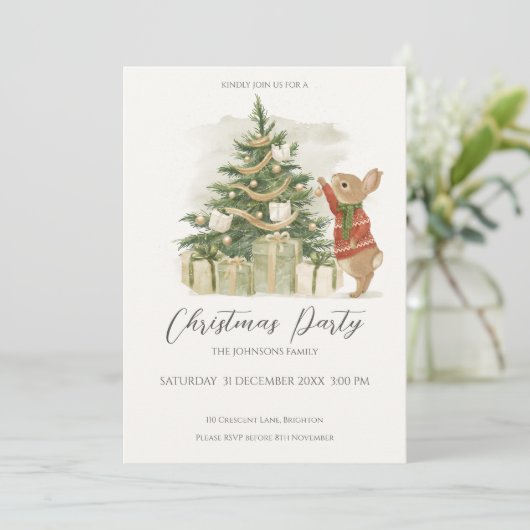 Peter Rabbit Weihnachtsbaum Einladung (Stehend Vorderseite)