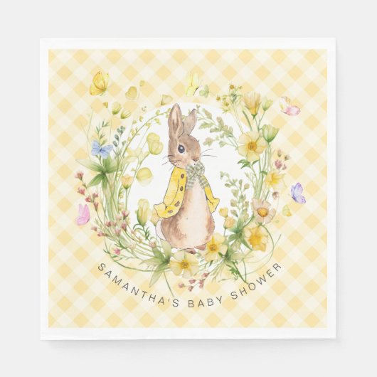 Peter Rabbit Wildblume Gingham Baby Dusche Neutra Serviette (Vorderseite)