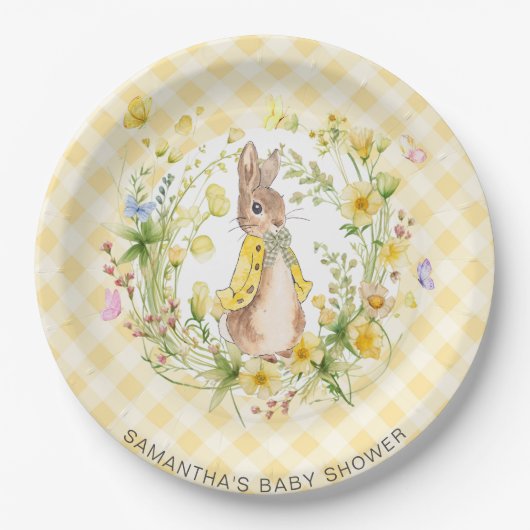 Peter Rabbit Wildblume & Gingham Baby Shower Pappteller (Vorderseite)