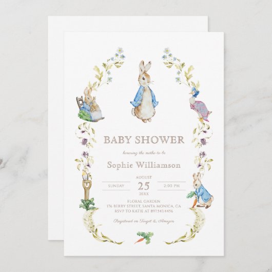 Peter Rabbit Wildblume Kinderdusche Einladung (Vorne/Hinten)