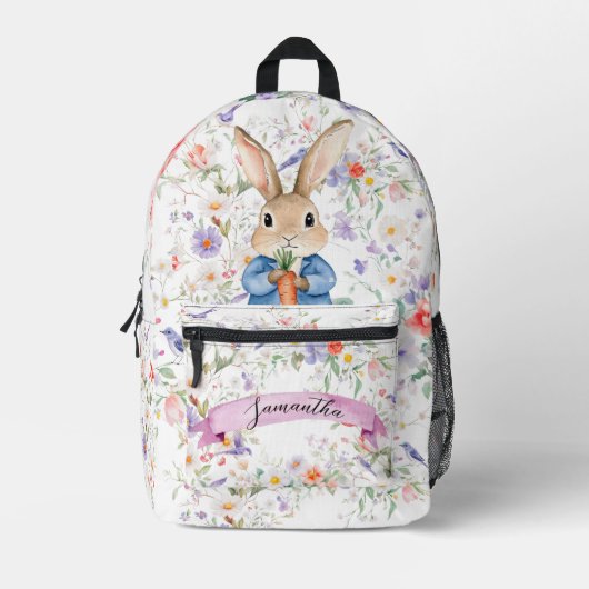Peter Rabbit Wildblumen Birds Blumenzweige Bedruckter Rucksack (Vorderseite)