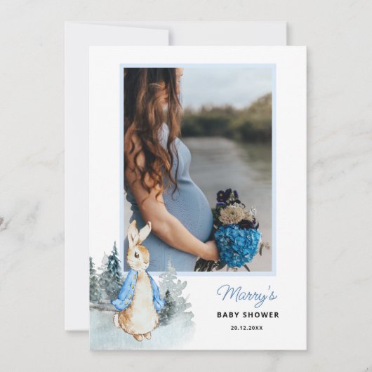Peter Rabbit Winter Foto Babydusche Einladung (Vorderseite)