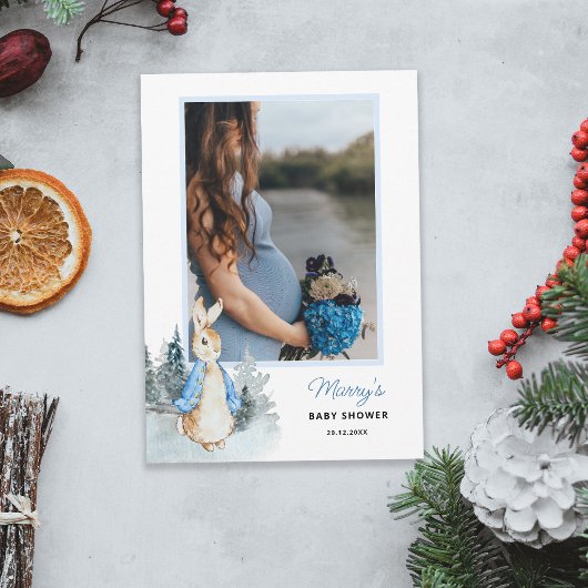 Peter Rabbit Winter Foto Babydusche Einladung