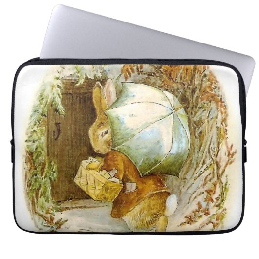 "Peter Rabbit with Winter Umbrella" von Beatrix Po Laptopschutzhülle (Vorderseite)