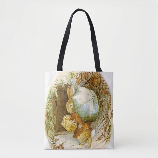 "Peter Rabbit with Winter Umbrella" von Beatrix Po Tasche (Vorderseite)