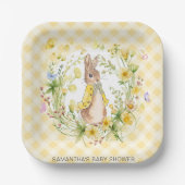Peter Rabbit Yellow Wildblume Gingham Baby Shower Pappteller (Vorderseite)