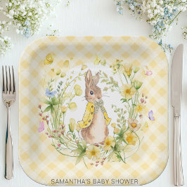 Peter Rabbit Yellow Wildblume Gingham Baby Shower Pappteller