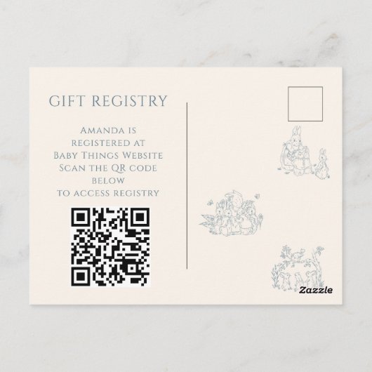 Peter Rabbit's Mutter-Baby-Dusche Postkarte (Rückseite)