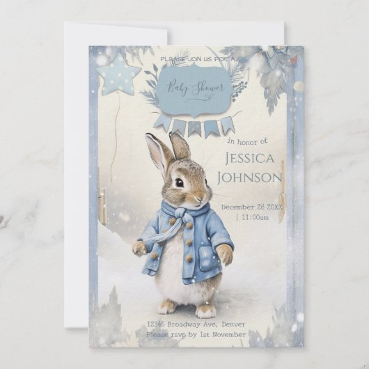 Peter Rabbit's Winter Holidays Baby Shower Einladung (Vorderseite)