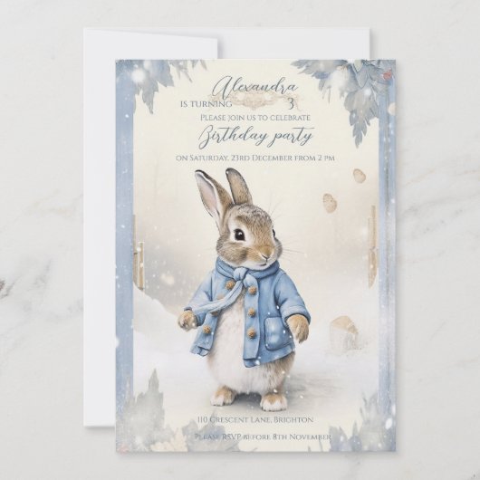 Peter Rabbits Winterurlaub Geburtstag Einladung (Vorderseite)