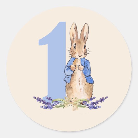 Peter the Rabbit 1. Geburtstag Blau Runder Aufkleber (Vorderseite)
