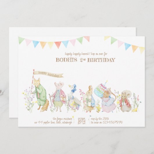 Peter the Rabbit and Friends Birthday Parade Einladung (Vorne/Hinten)