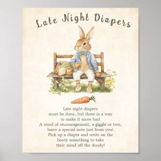 Peter The Rabbit Baby Dusche Spate Night Diapers Poster (Vorne)
