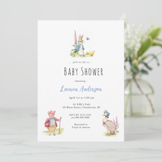 Peter the Rabbit Beatrix Potter Baby Shower Einladung (Stehend Vorderseite)