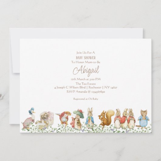 Peter the Rabbit Beatrix Woodland Baby Shower Einladung (Vorderseite)