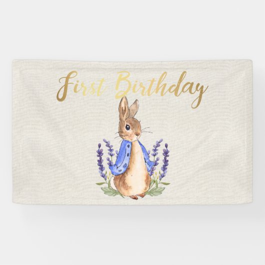 Peter the Rabbit beige linen 1. Geburtstag Banner (Horizontal)