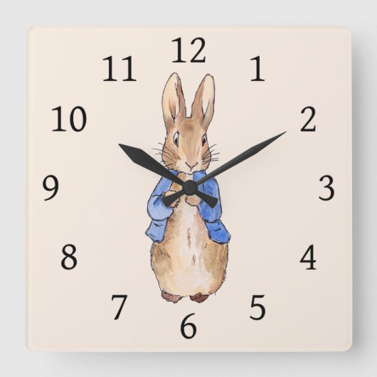 Peter the Rabbit Beige Quadratische Wanduhr (Vorderseite)
