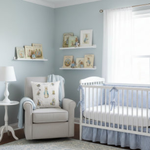 Peter the Rabbit Blue Gingham Birth Stats Kissen