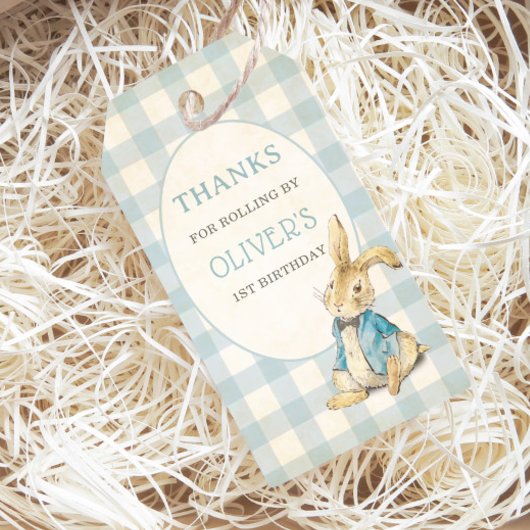 Peter The Rabbit Blue Gingham Birthday Vielen Dank Geschenkanhänger