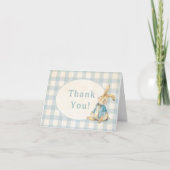 Peter The Rabbit Blue Gingham Boy Erster Geburtsta Dankeskarte (Vorderseite)