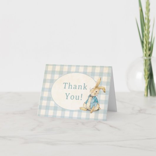 Peter The Rabbit Blue Gingham Boy Erster Geburtsta Dankeskarte (Vorderseite)