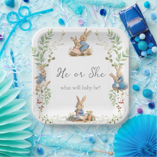 Peter the Rabbit Botanical Gender Reveal Pappteller (Party)