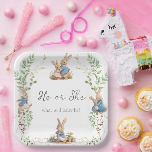 Peter the Rabbit Botanical Gender Reveal Pappteller (Party)