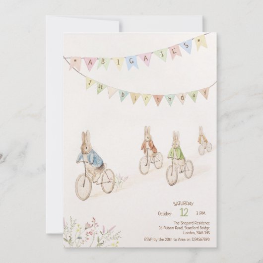 Peter the Rabbit Bunny Gender Neutral 1. Geburtsta Einladung (Vorderseite)