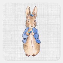 Peter the Rabbit Butterfliegen Gray Linen Texture Quadratischer Aufkleber