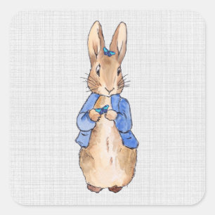 Peter the Rabbit Butterfliegen Gray Linen Texture Quadratischer Aufkleber