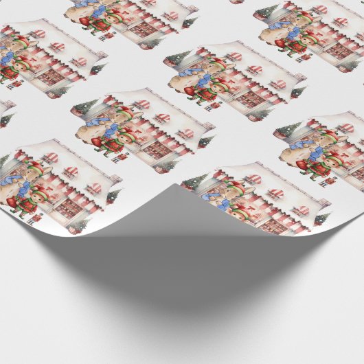 Peter the Rabbit Christmas Elf Snowy Candy Shop Geschenkpapier (Ecke)